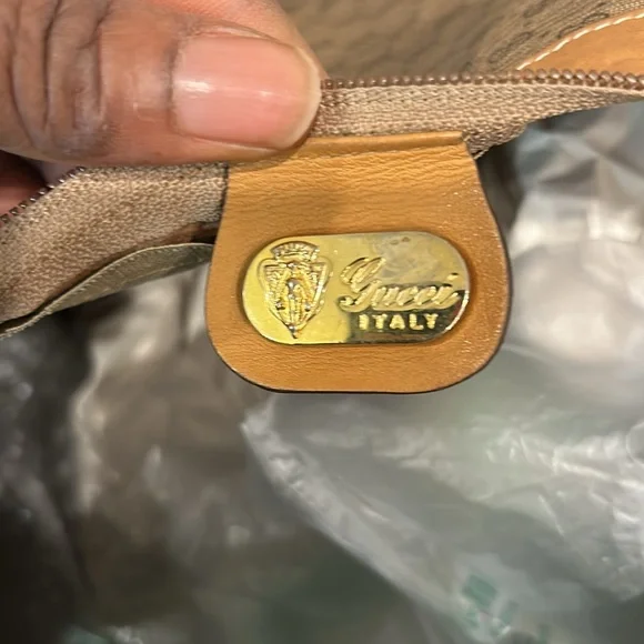 Gucci Duffle Bag GG Logo Canvas Brown Leather Trim Folding Travel Carry On - Picture 12 of 13